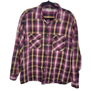 Vintage 80s Five Brother Mens Flannel Shirt in Maroon Yellow White Size XL